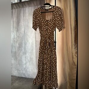 Brown Polka Dot Wrap Dress